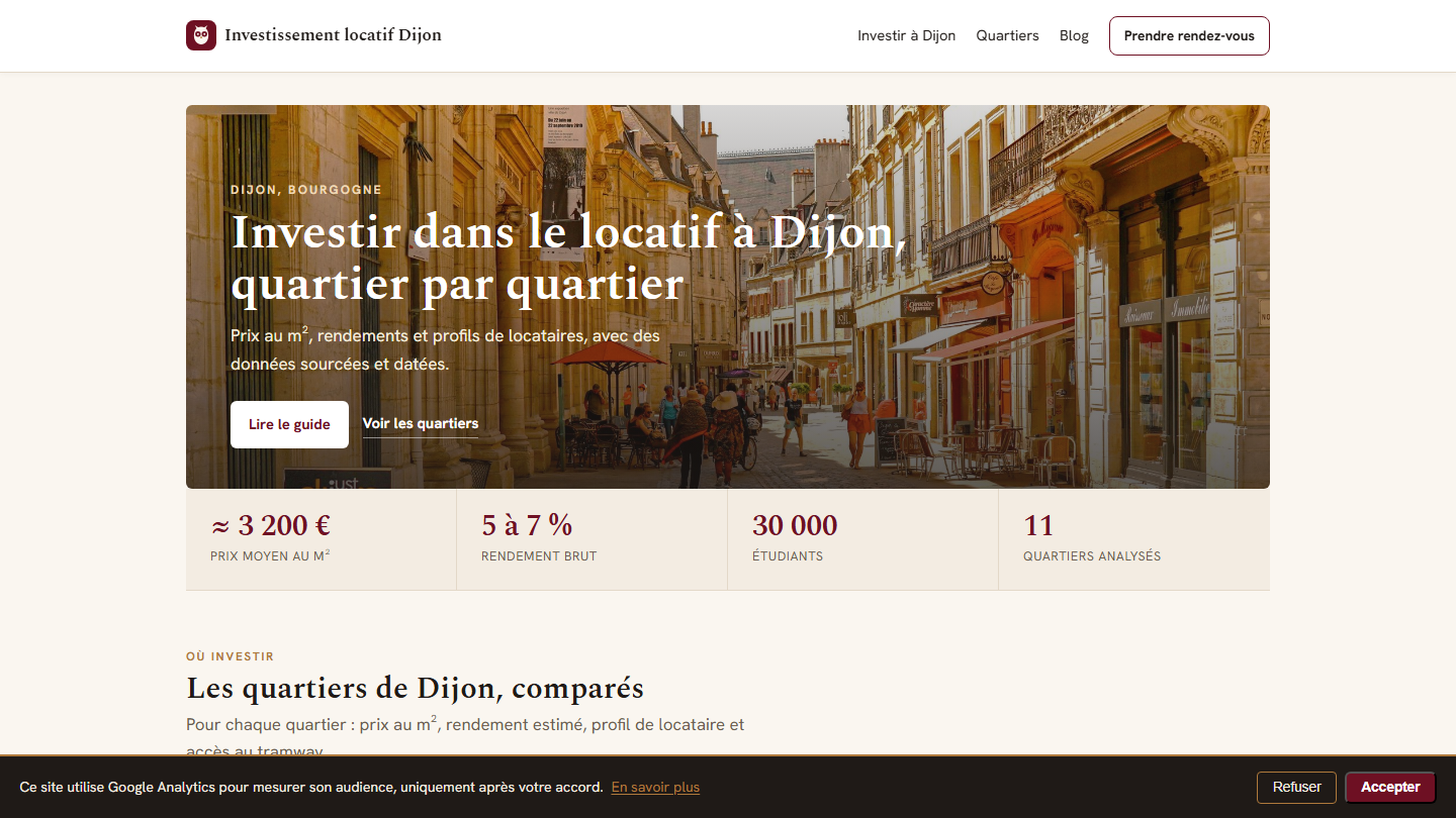 Site Investissement Locatif Dijon, piloté en autonomie par l'agent SEO